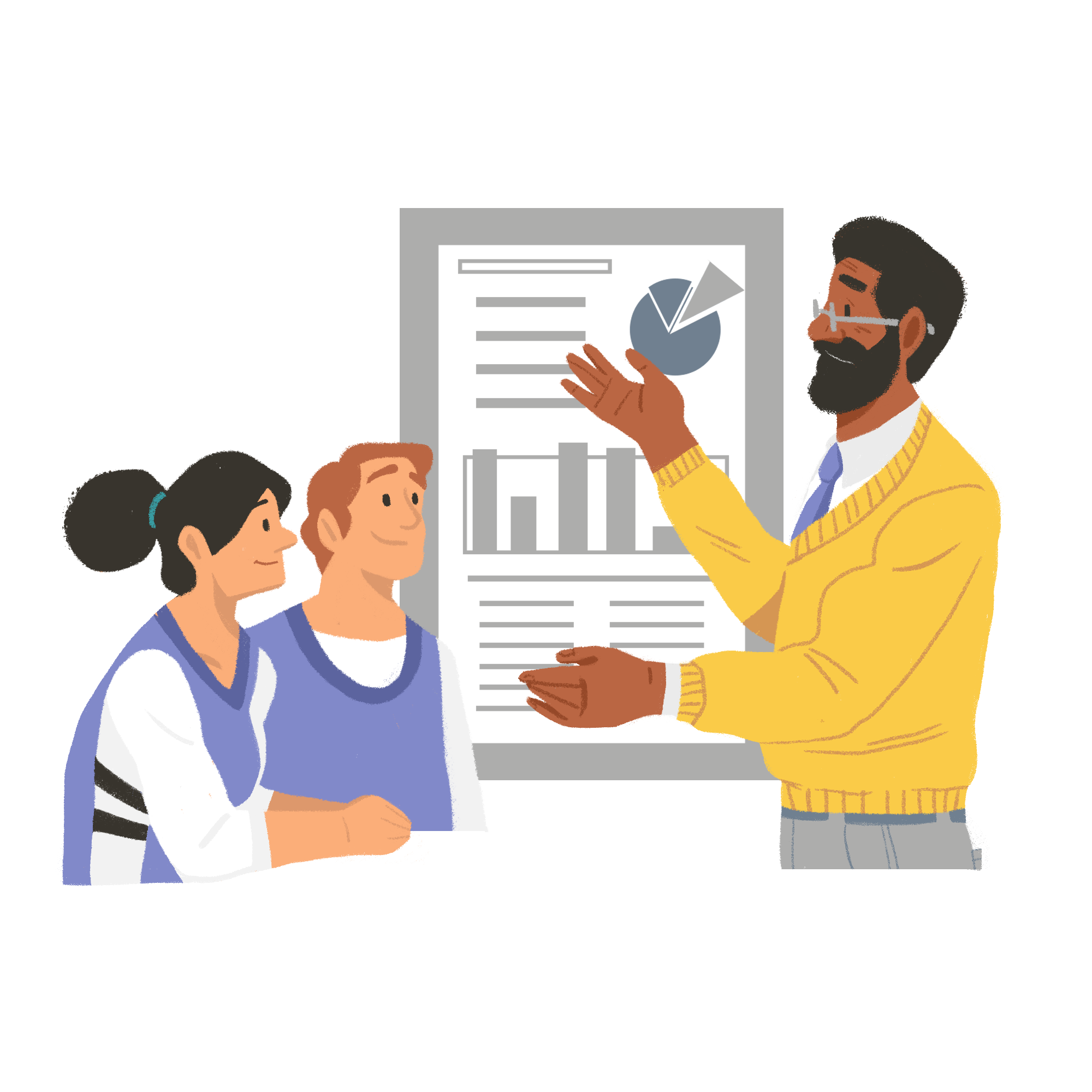 Registration Illustration shows person presenting data to others