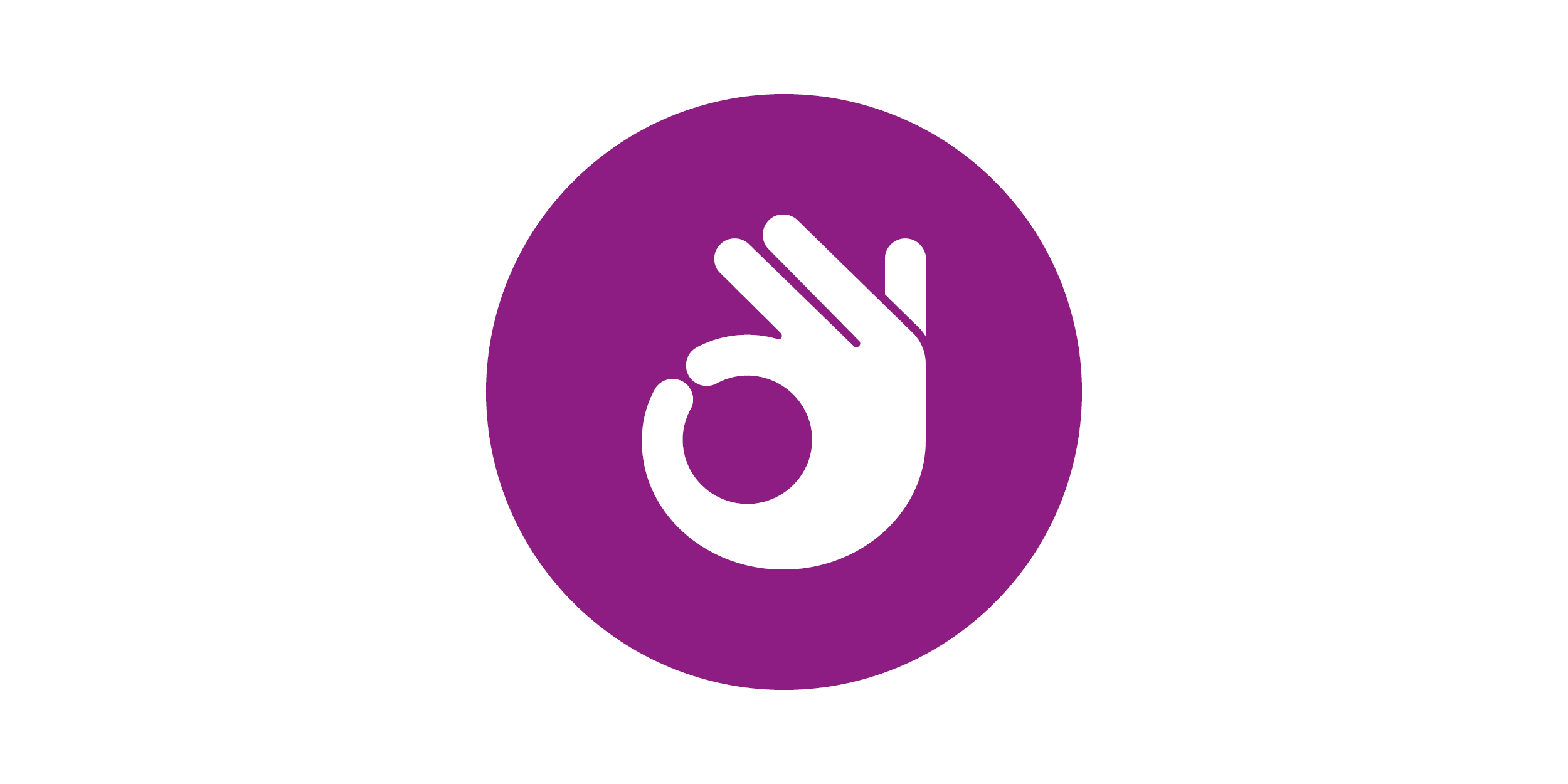 Icon of a white hand making the OK sign on a purple background