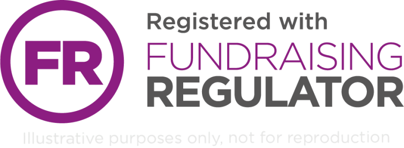 Registered with Fundraising Regulator badge, with watermark underneath